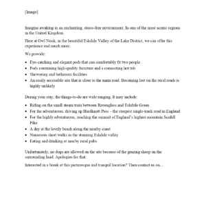 Homepage copy for Owl Nook Glamping Pod Holidays