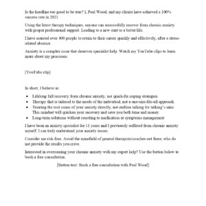Homepage copy for Paul Wood Anxiety