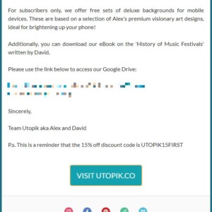 3rd welcome email for Utopik festival clothing store